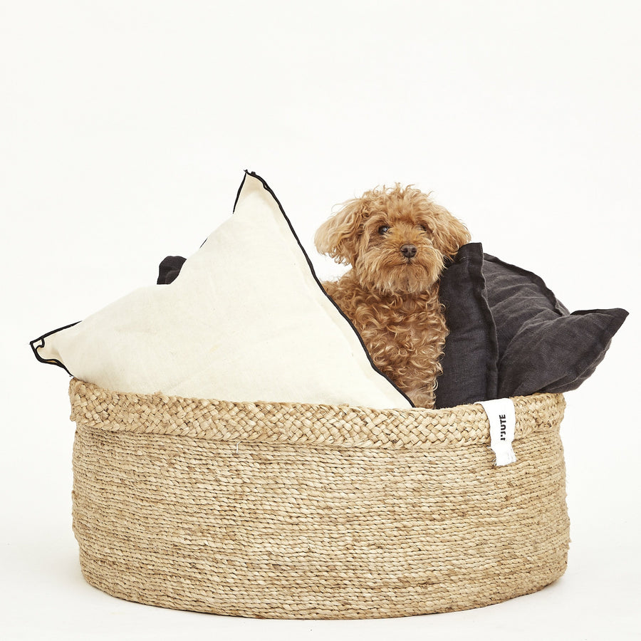 J'Large round low Assembly jute J'Jute dog bed basket