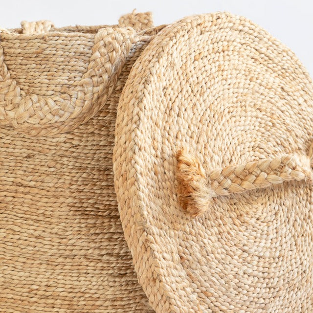 ROUND JUTE BASKET LID TOP NATURAL